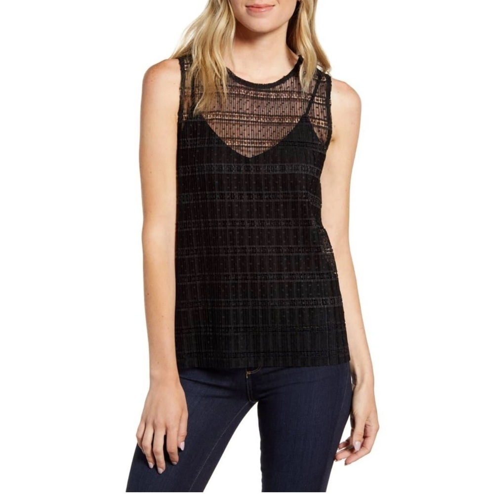Chelsea28 Crochet Knit Overlay Black Tank Top Sleeveless Women’s Size Large
